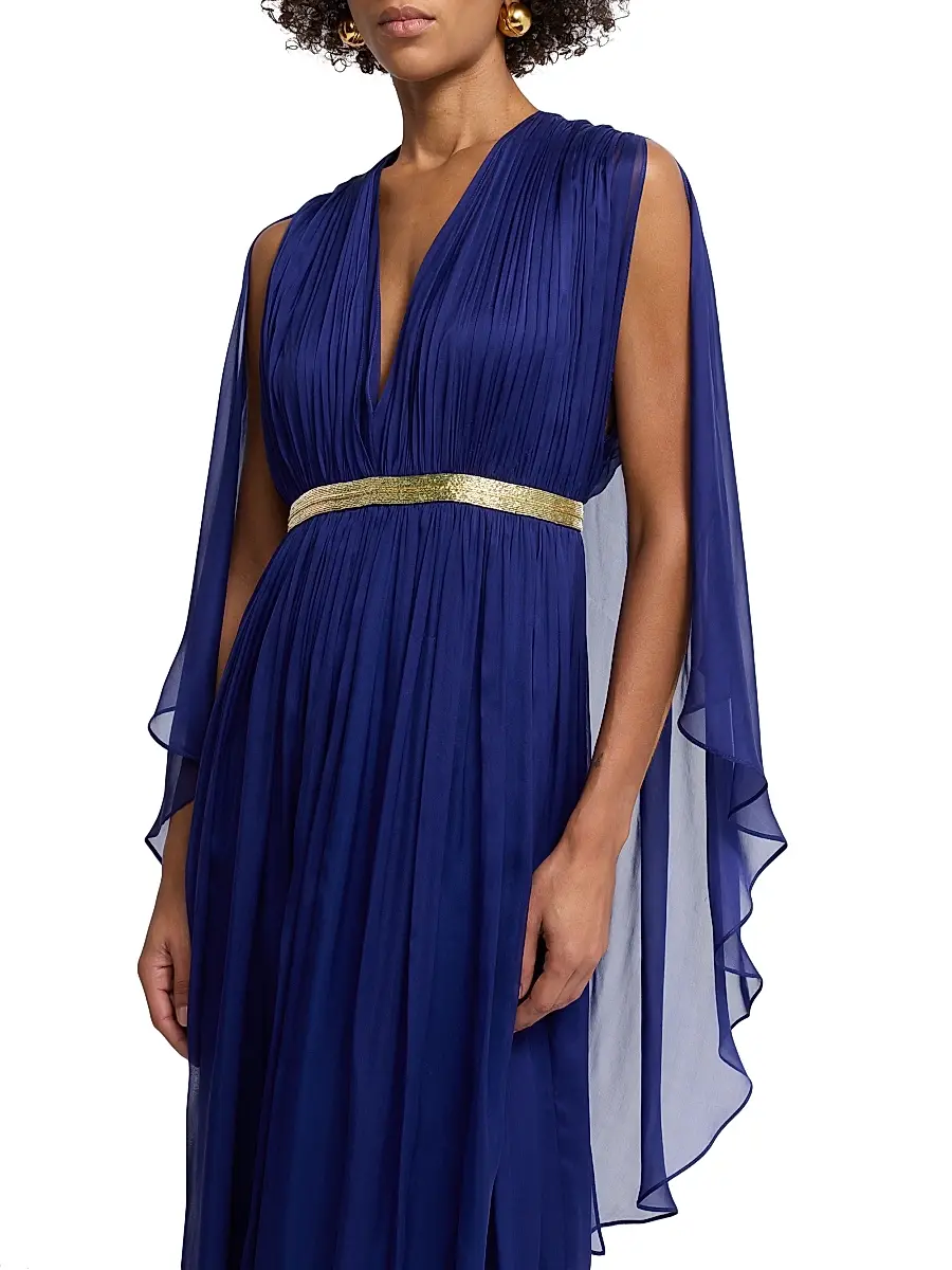 Alberta Ferretti Women's Draped Chiffon Cape Gown | Thumbnail 6