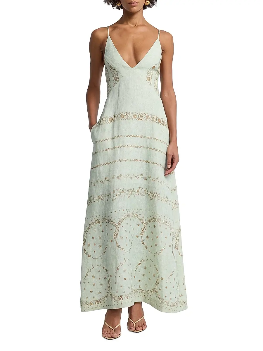 Alberta Ferretti Women's Printed Linen Maxi Dress | Thumbnail 2 Alberta Ferretti Women's Printed Linen Maxi Dress | Thumbnail 2