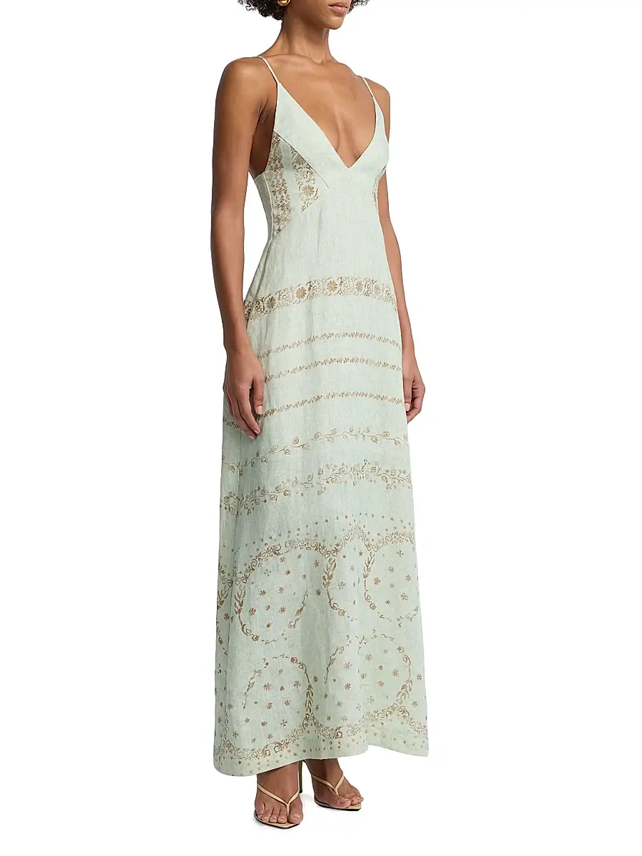 Alberta Ferretti Women's Printed Linen Maxi Dress | Thumbnail 3 Alberta Ferretti Women's Printed Linen Maxi Dress | Thumbnail 3