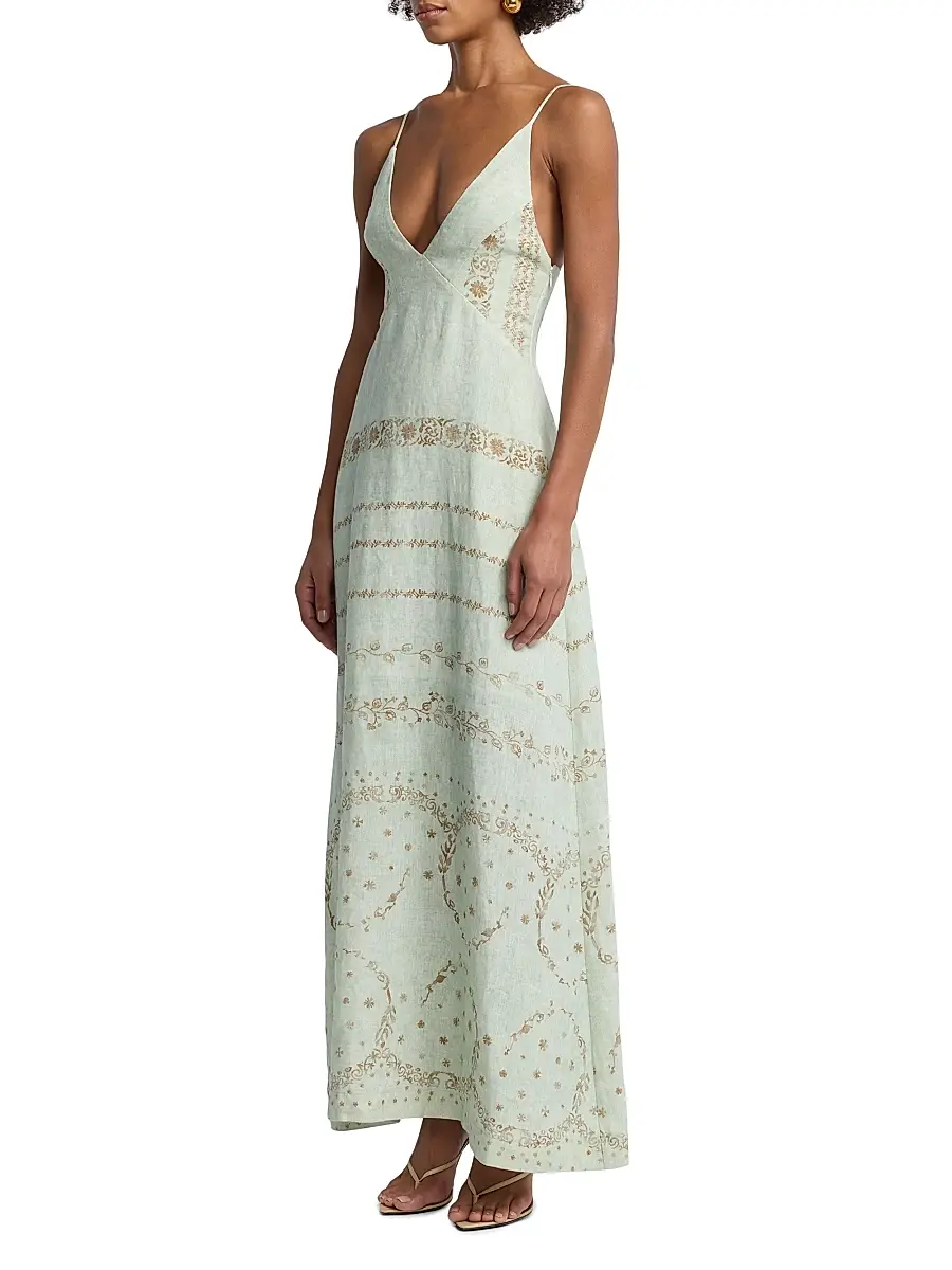 Alberta Ferretti Women's Printed Linen Maxi Dress | Thumbnail 4 Alberta Ferretti Women's Printed Linen Maxi Dress | Thumbnail 4