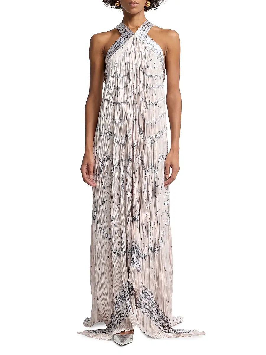 Alberta Ferretti Women's Printed Satin Halterneck Maxi Dress | Thumbnail 2 Alberta Ferretti Women's Printed Satin Halterneck Maxi Dress | Thumbnail 2