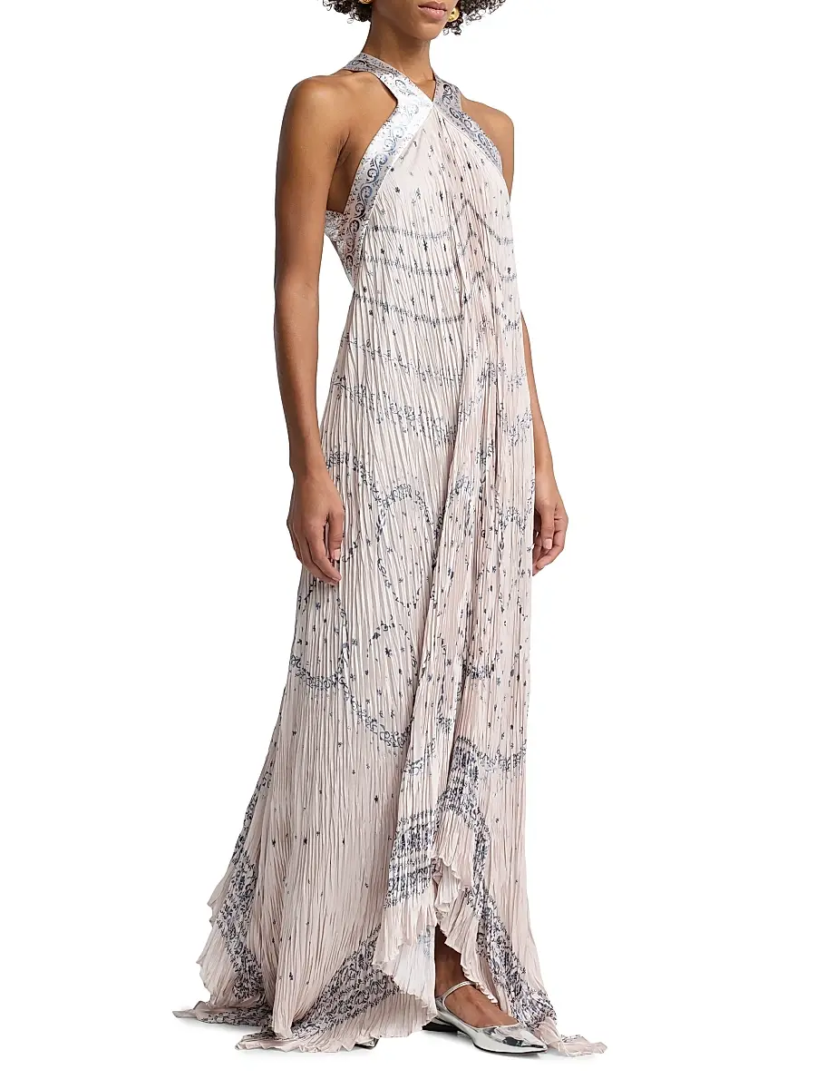 Alberta Ferretti Women's Printed Satin Halterneck Maxi Dress | Thumbnail 3 Alberta Ferretti Women's Printed Satin Halterneck Maxi Dress | Thumbnail 3