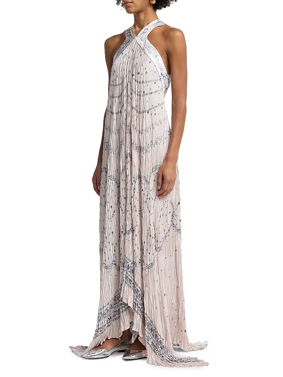 Alberta Ferretti Women's Printed Satin Halterneck Maxi Dress | Thumbnail 4 Alberta Ferretti Women's Printed Satin Halterneck Maxi Dress | Thumbnail 4