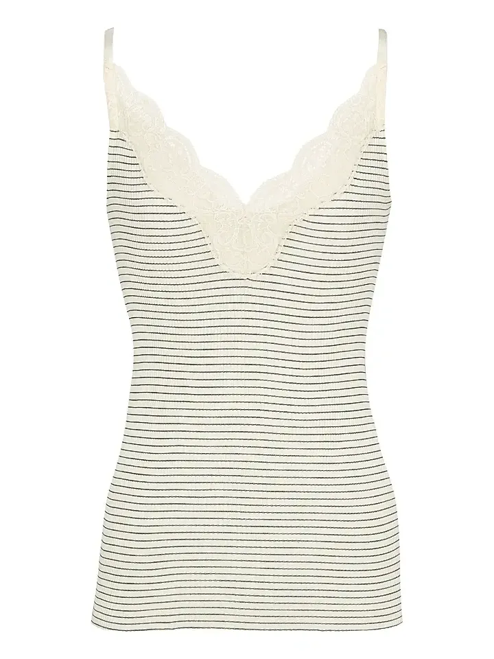 Saint Laurent Women's Laced Tank Top in Ribbed Wool and Silk - Ecru Navy