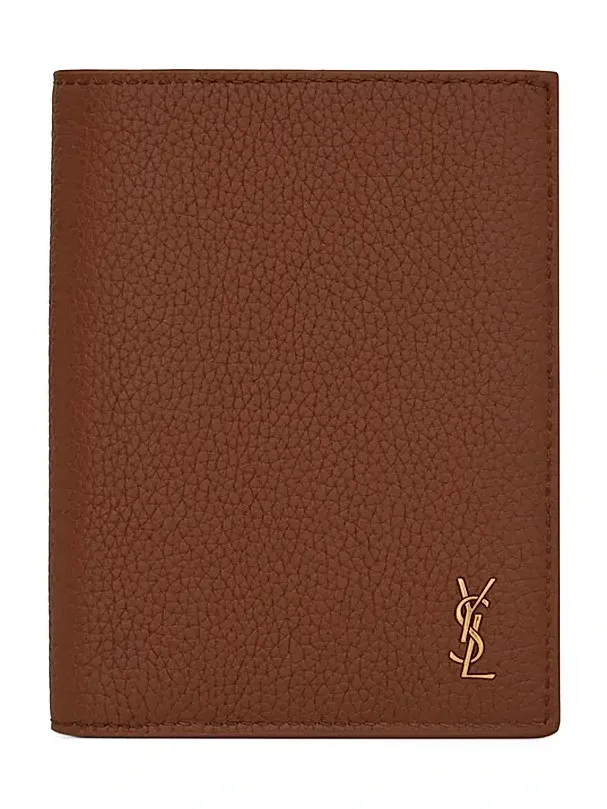 Men's Tiny Cassandre Credit Card Wallet in Grained Leather - Toasted Brown