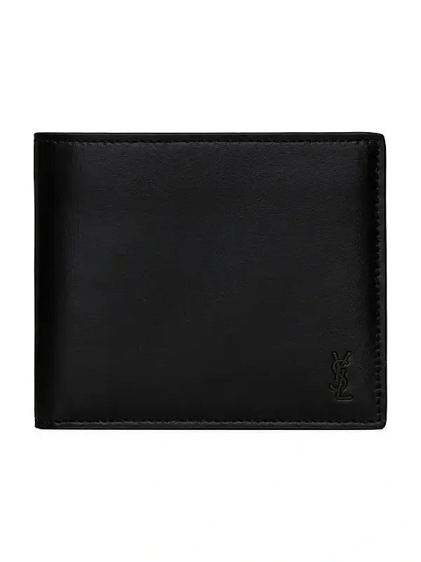 Saint Laurent Men's Tiny Cassandre East-West Wallet in Matte Leather - Black