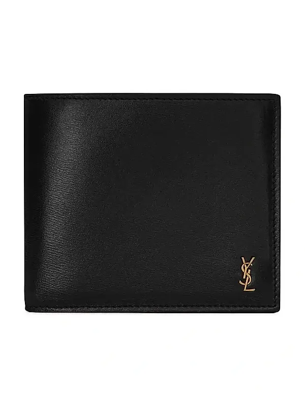 Saint Laurent Men's Tiny Cassandre East-West Wallet with Coin Purse - Black