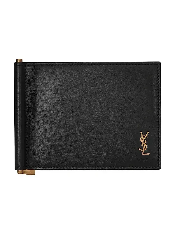 Saint Laurent Men's Tiny Cassandre Bill Clip Wallet in Shiny Leather - Black
