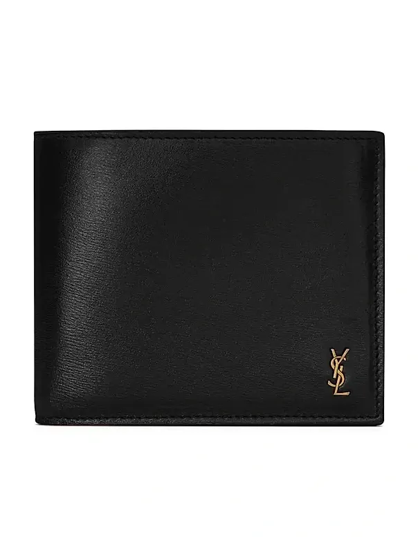 Saint Laurent Men's Tiny Cassandre East West Wallet in Shiny Leather - Black