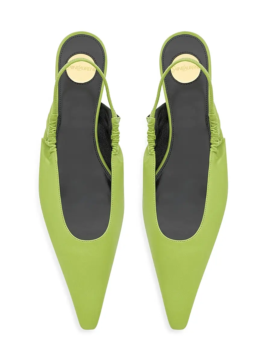 Saint Laurent Women's Anne-Marie Slingback Flats in Smooth Leather - Lime | Thumbnail 3 Saint Laurent Women's Anne-Marie Slingback Flats in Smooth Leather - Lime | Thumbnail 3