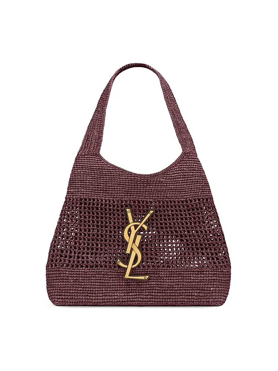 Saint Laurent Women's Icare Medium Tote Bag in Raffia - Rouge Cabernet | Thumbnail 2 Saint Laurent Women's Icare Medium Tote Bag in Raffia - Rouge Cabernet | Thumbnail 2