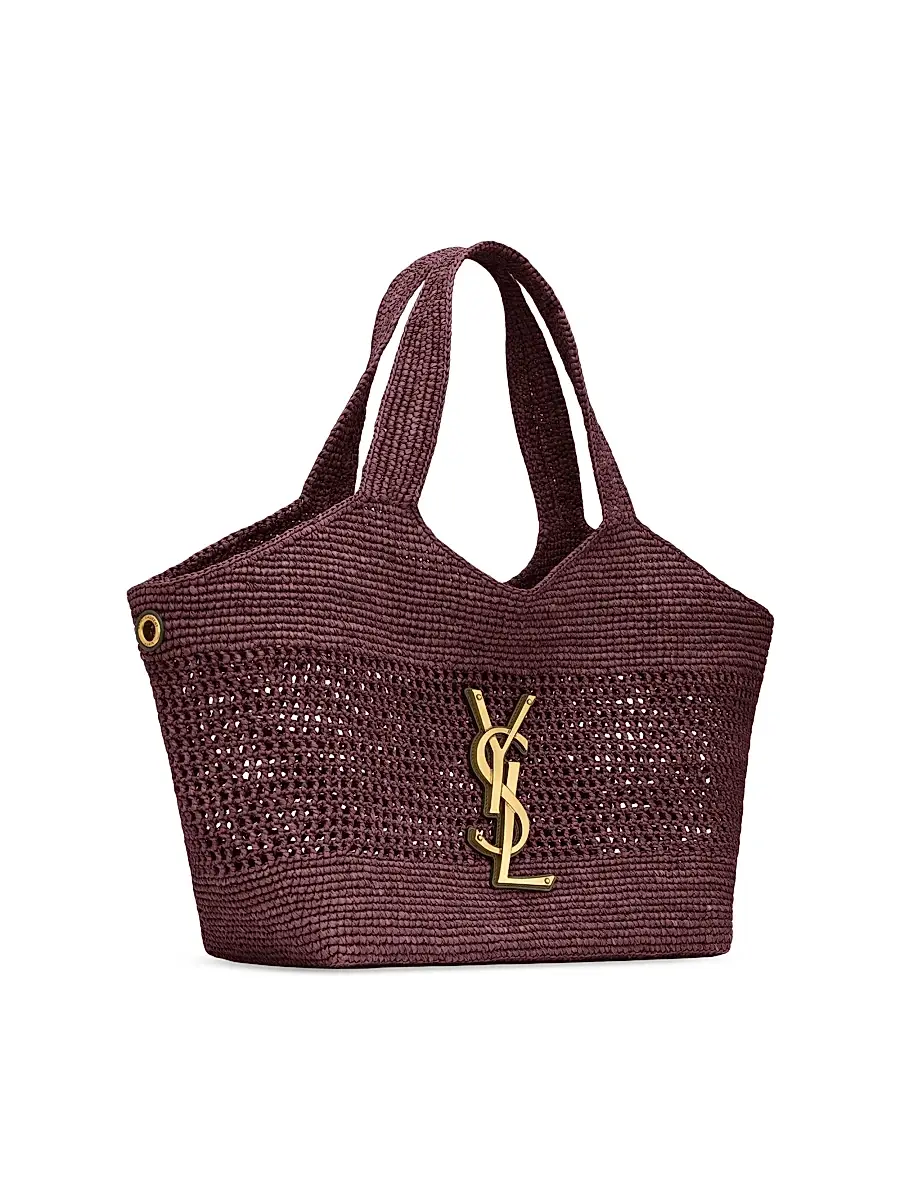 Saint Laurent Women's Icare Medium Tote Bag in Raffia - Rouge Cabernet | Thumbnail 3 Saint Laurent Women's Icare Medium Tote Bag in Raffia - Rouge Cabernet | Thumbnail 3