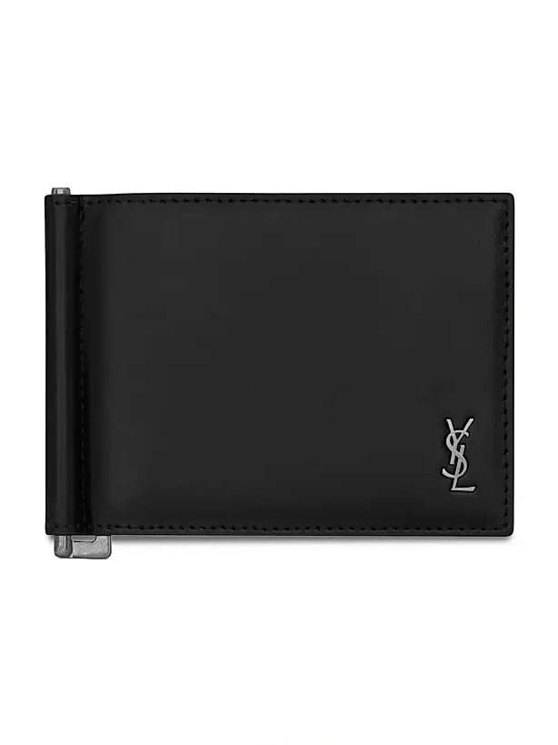 Saint Laurent Men's Tiny Cassandre Bill Clip Wallet in Matte Leather - Black