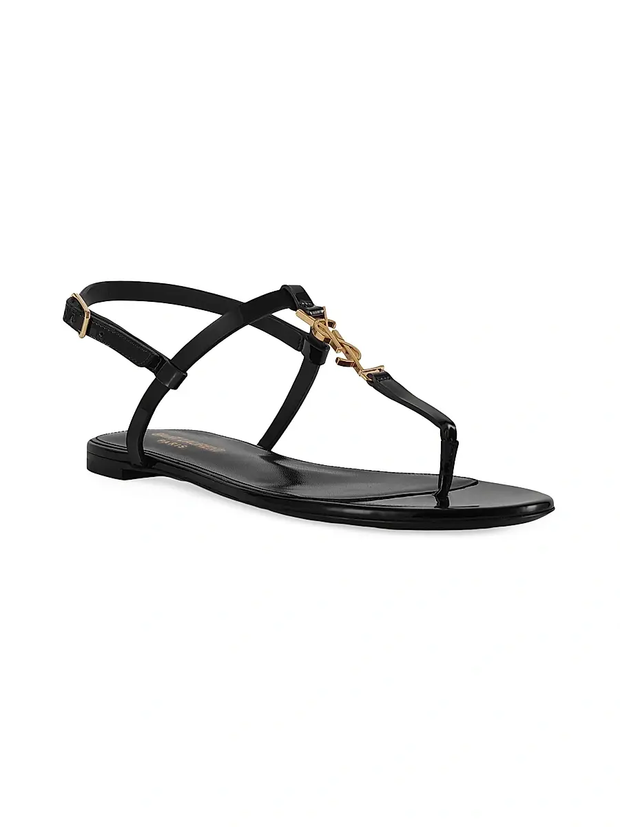 Saint Laurent Women's Cassandra Sandals in Patent Leather - Black | Thumbnail 2
