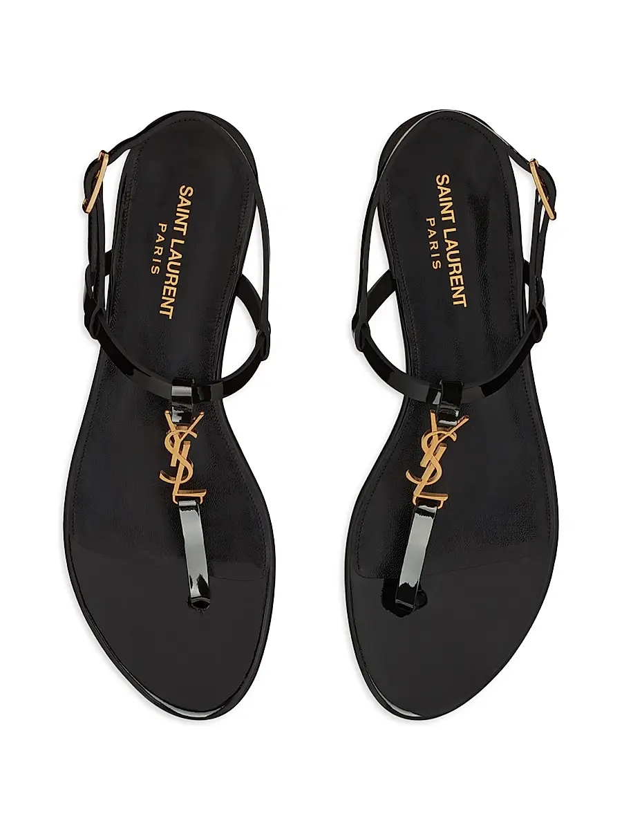 Saint Laurent Women's Cassandra Sandals in Patent Leather - Black | Thumbnail 3
