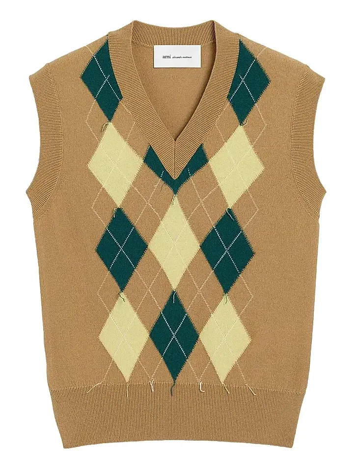 Men's Argyle Wool-Blend Sleeveless Sweater