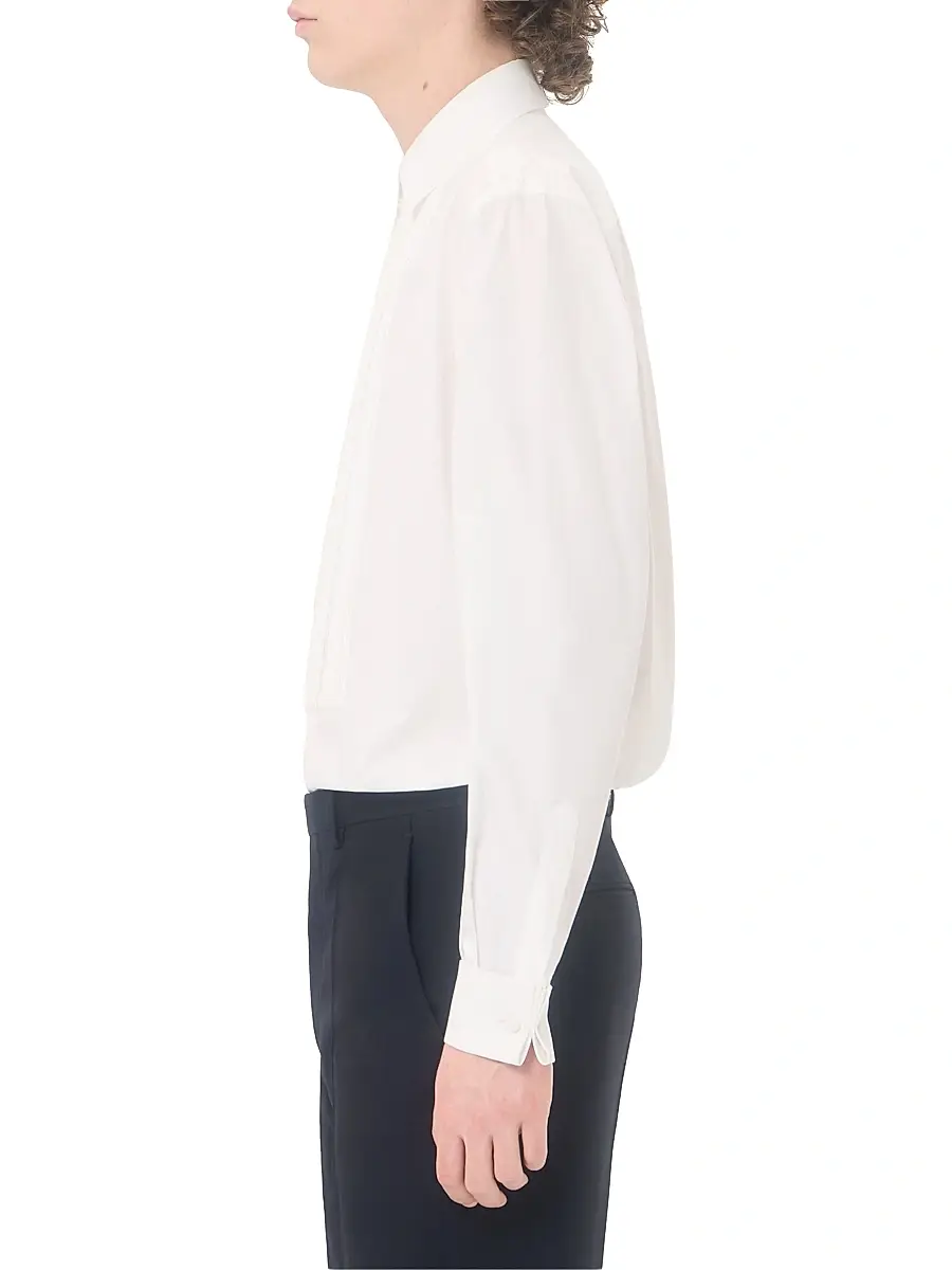 Valentino Men's Cotton Poplin Shirt with Pleated Plastron and Lace Details - White | Thumbnail 4 Valentino Men's Cotton Poplin Shirt with Pleated Plastron and Lace Details - White | Thumbnail 4
