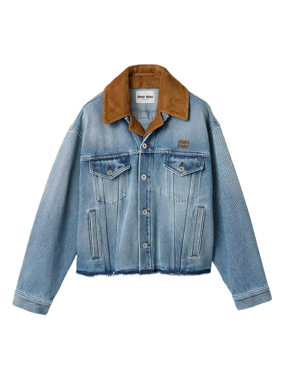 Miu Miu Women's Washed Denim and Suede Blouson Jacket
