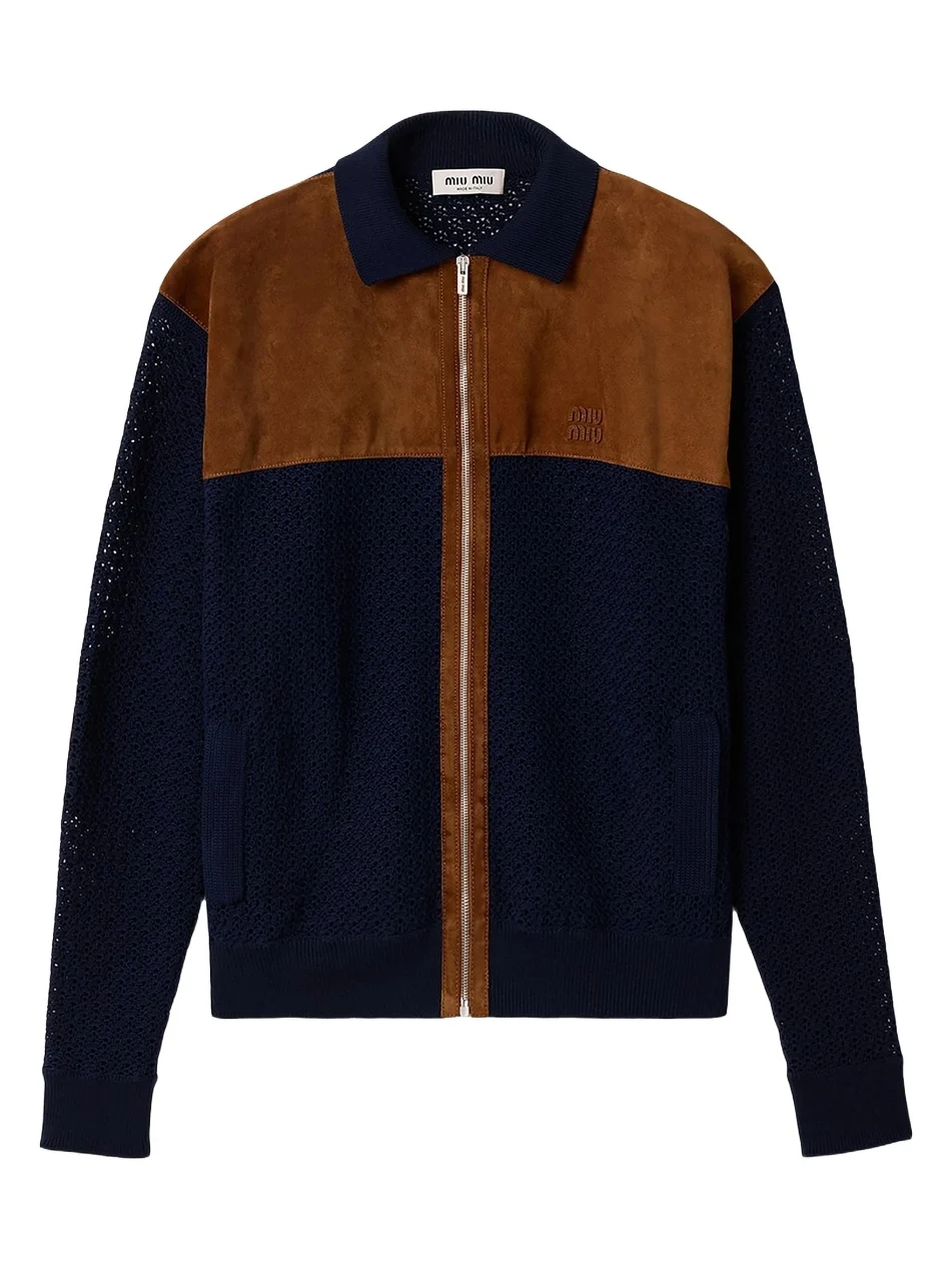 Women's Cotton Crochet and Suede Cardigan - Blue