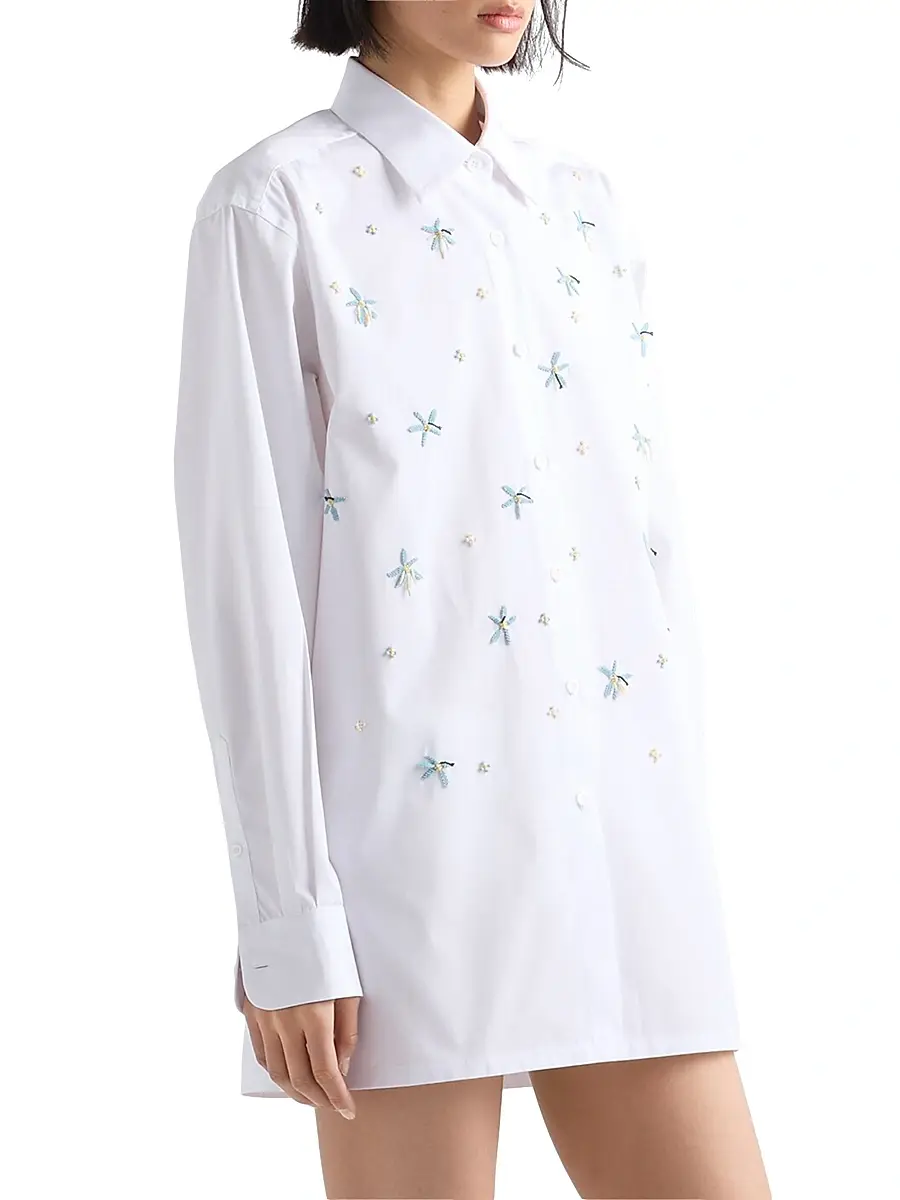 Prada Women's Embroidered Poplin Shirt | Thumbnail 2