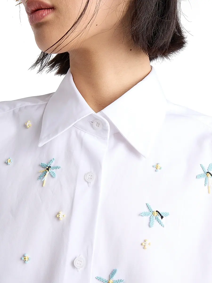 Prada Women's Embroidered Poplin Shirt | Thumbnail 4