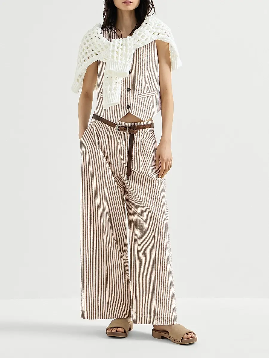 Brunello Cucinelli Women's Techno Cotton Striped Seersucker Vest | Thumbnail 6 Brunello Cucinelli Women's Techno Cotton Striped Seersucker Vest | Thumbnail 6