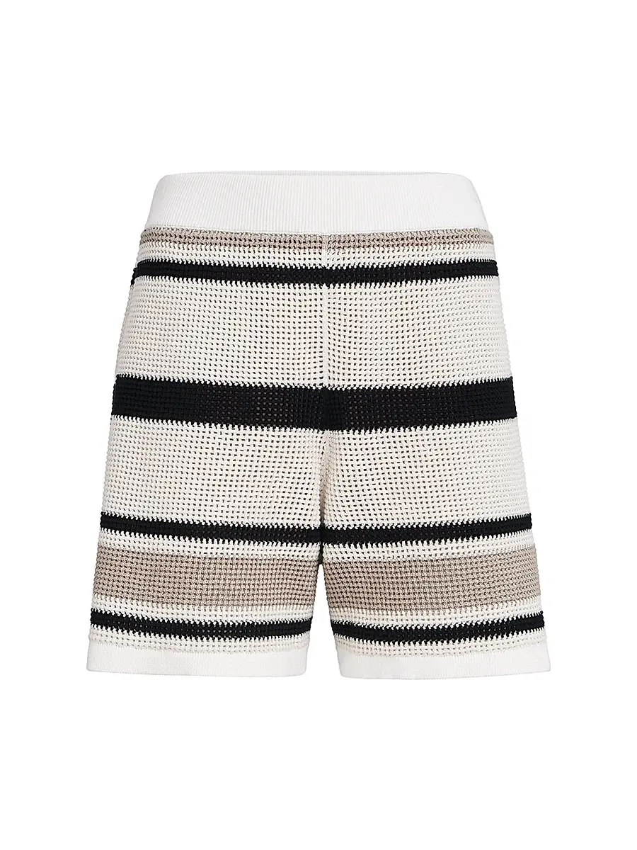 Brunello Cucinelli Women's Striped Cotton Net Knit Shorts - Panama | Image 1 Brunello Cucinelli Women's Striped Cotton Net Knit Shorts - Panama | Image 1