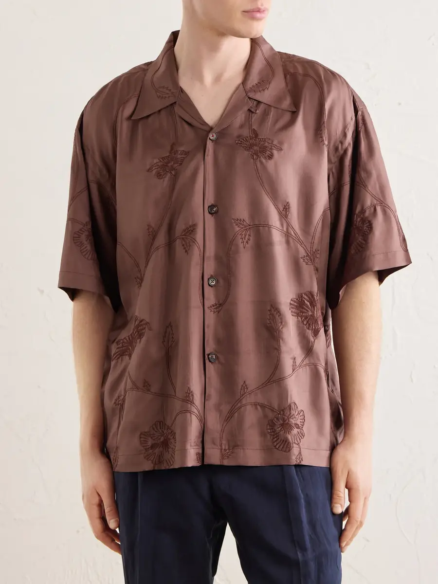 Kardo Rohit Convertible-Collar Floral-Embroidered Silk-Satin Shirt - Men | Thumbnail 3 Kardo Rohit Convertible-Collar Floral-Embroidered Silk-Satin Shirt - Men | Thumbnail 3