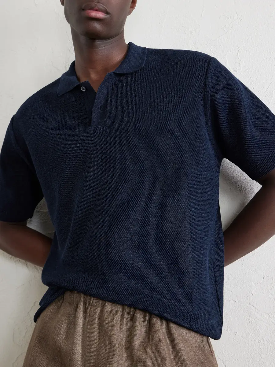 Sunspel Honeycomb-Knit Linen and Silk-Blend Polo Shirt - Men | Thumbnail 5