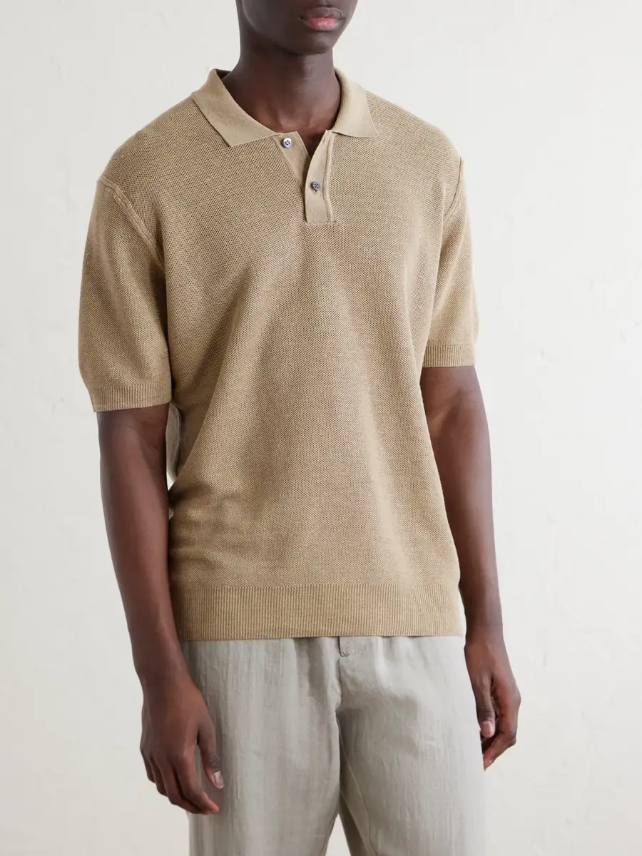 Sunspel Honeycomb-Knit Linen and Silk-Blend Polo Shirt - Men | Thumbnail 3