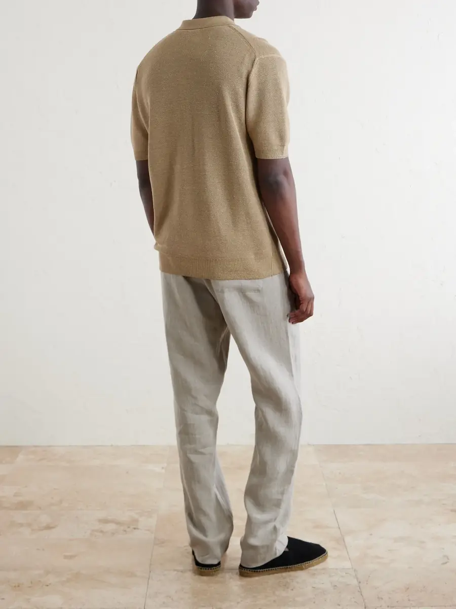 Sunspel Honeycomb-Knit Linen and Silk-Blend Polo Shirt - Men | Thumbnail 4