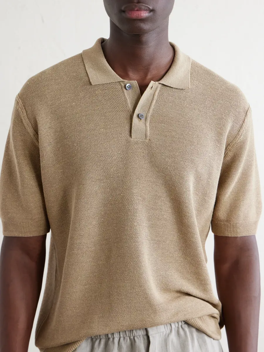 Sunspel Honeycomb-Knit Linen and Silk-Blend Polo Shirt - Men | Thumbnail 5