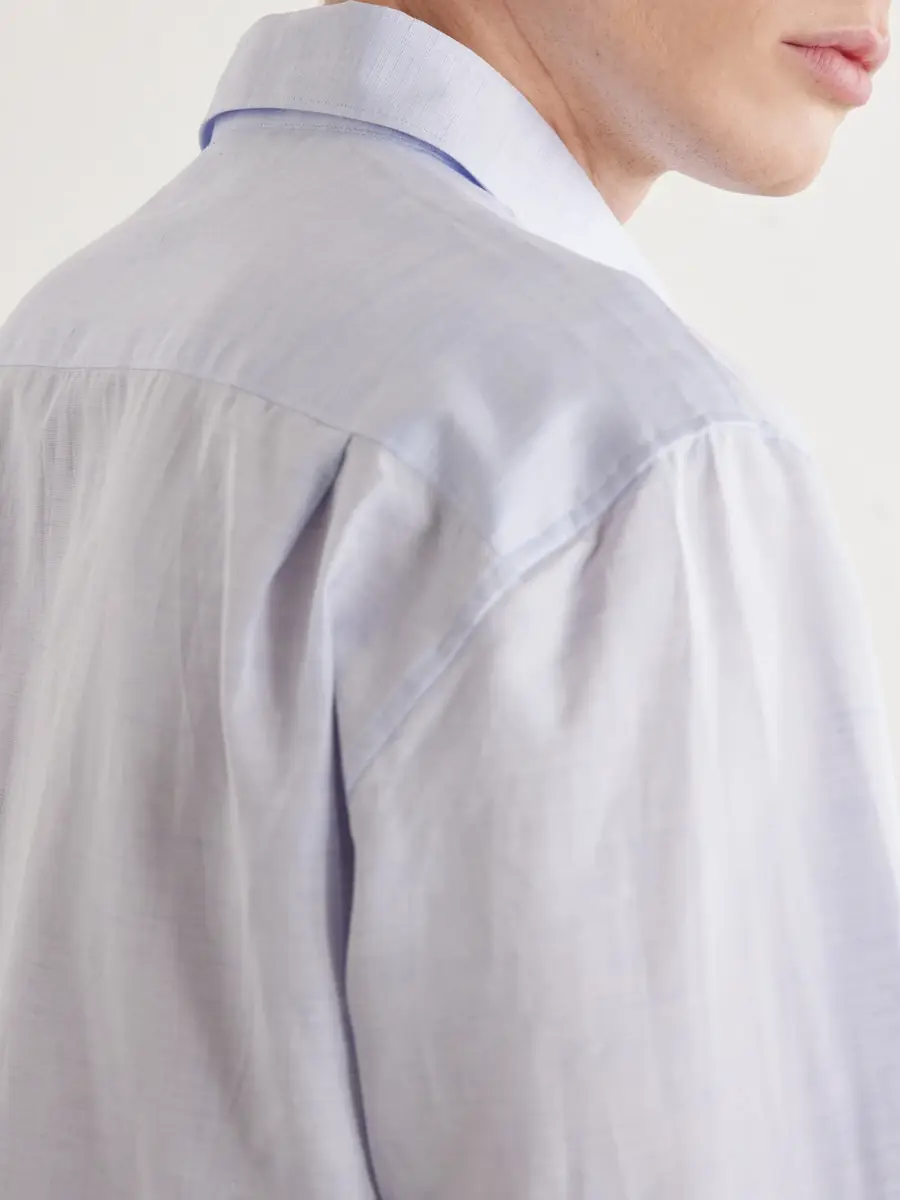 Sunspel Camp-Collar Cotton and Linen-Blend Shirt - Men | Thumbnail 5
