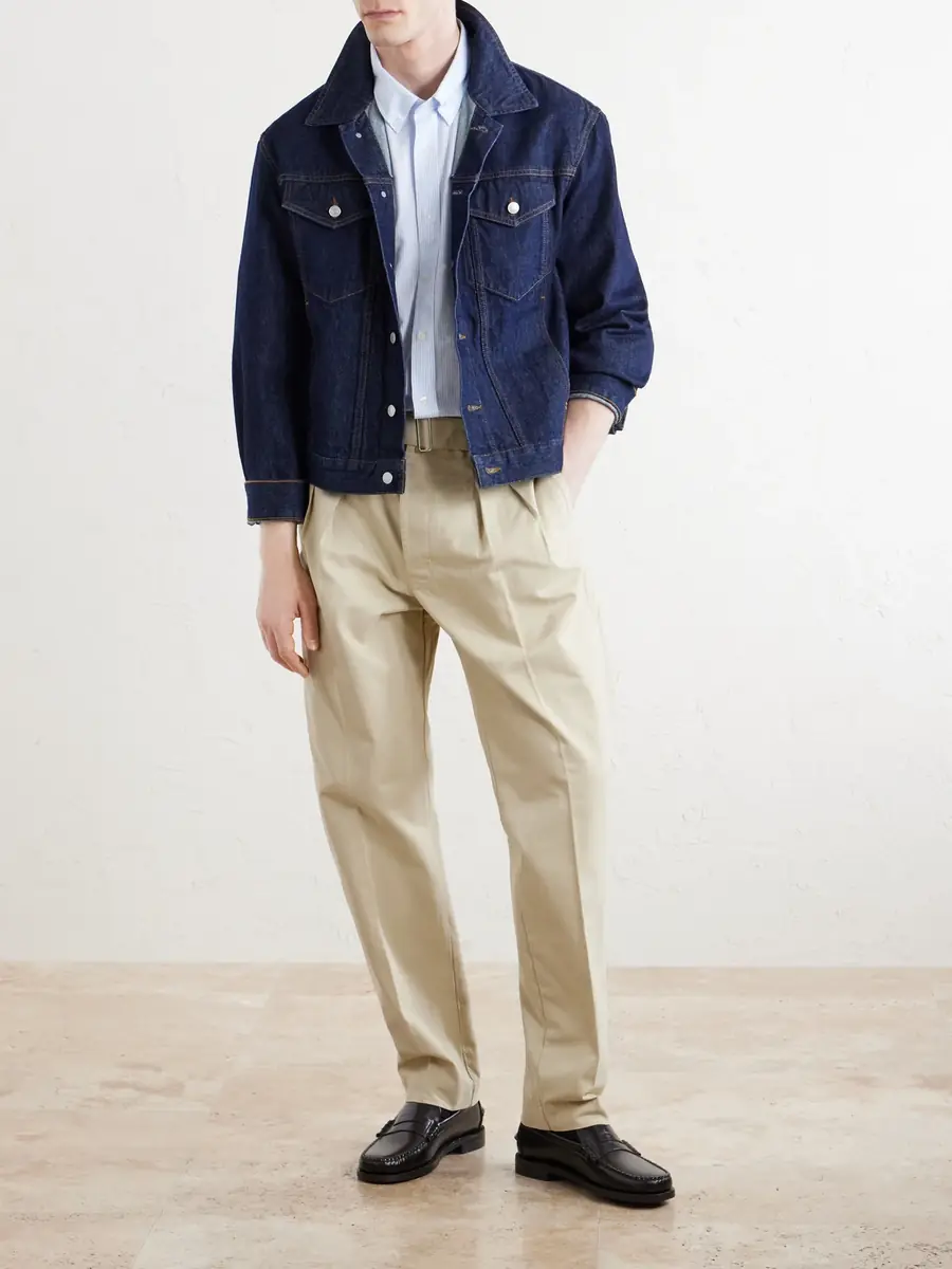 OFFICINE GÉNÉRALE Straight-Leg Pleated Cotton-Twill Chinos - Men | Thumbnail 2