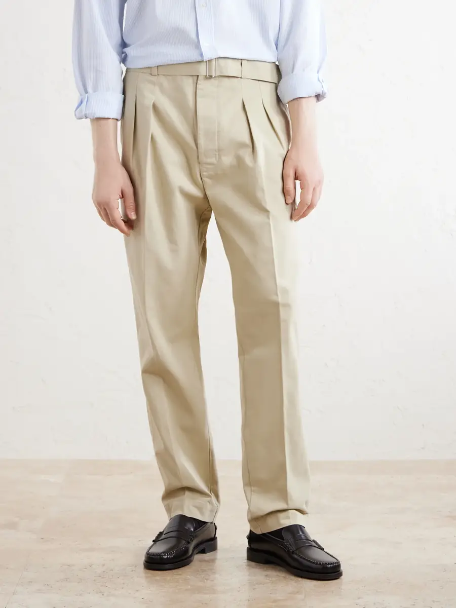 OFFICINE GÉNÉRALE Straight-Leg Pleated Cotton-Twill Chinos - Men | Thumbnail 3