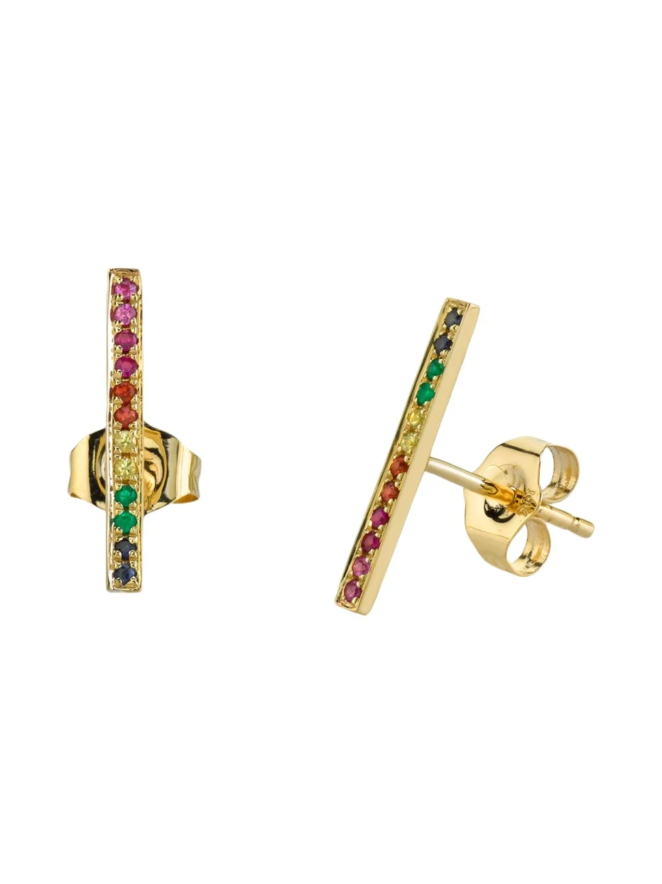 14K Rainbow Bar Stud Earring, Single