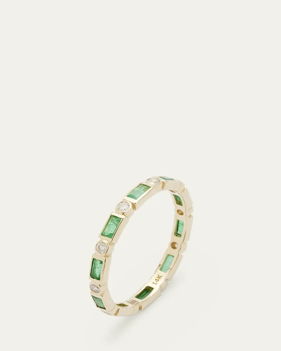Sydney Evan 14K Yellow Gold Diamond and Emerald Eternity Ring | Thumbnail 3
