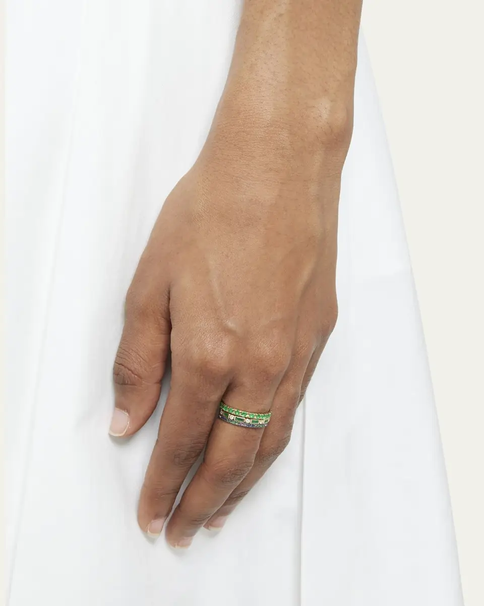 Sydney Evan 14K Yellow Gold Diamond and Emerald Eternity Ring | Thumbnail 5