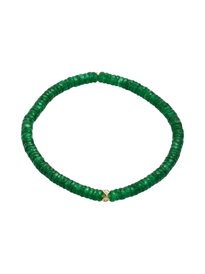 Sydney Evan 4mm Diamond Eternity Rondelle on Green Aventurine Wheel Bead Bracelet