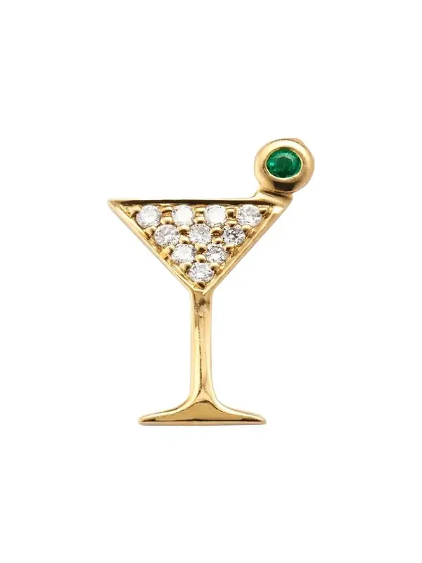 14K Yellow Gold Small Martini Glass Diamond Stud Earrings