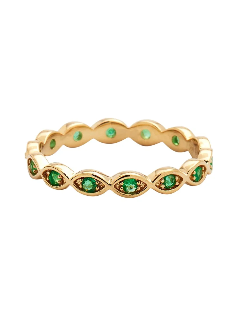 14k Yellow Gold Marquis Emerald Eternity Ring