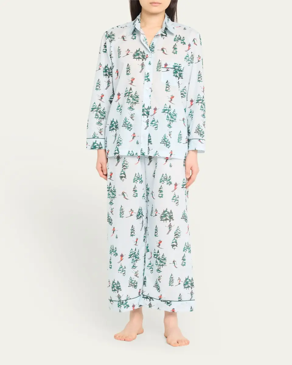 Pour Les Femmes Cropped Ski-Print Cotton Pajama Set | Thumbnail 2 Pour Les Femmes Cropped Ski-Print Cotton Pajama Set | Thumbnail 2