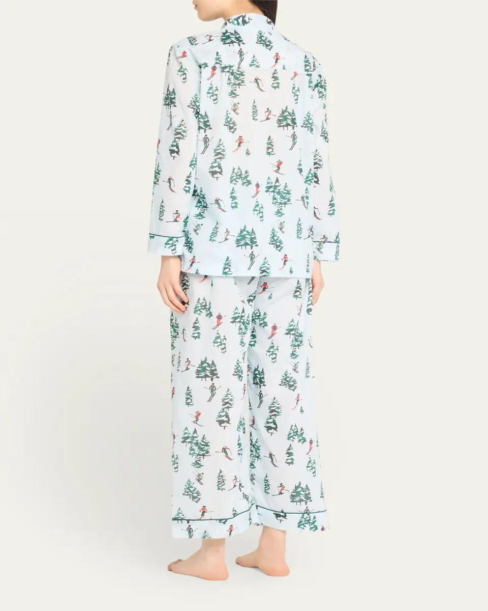 Pour Les Femmes Cropped Ski-Print Cotton Pajama Set | Thumbnail 3 Pour Les Femmes Cropped Ski-Print Cotton Pajama Set | Thumbnail 3