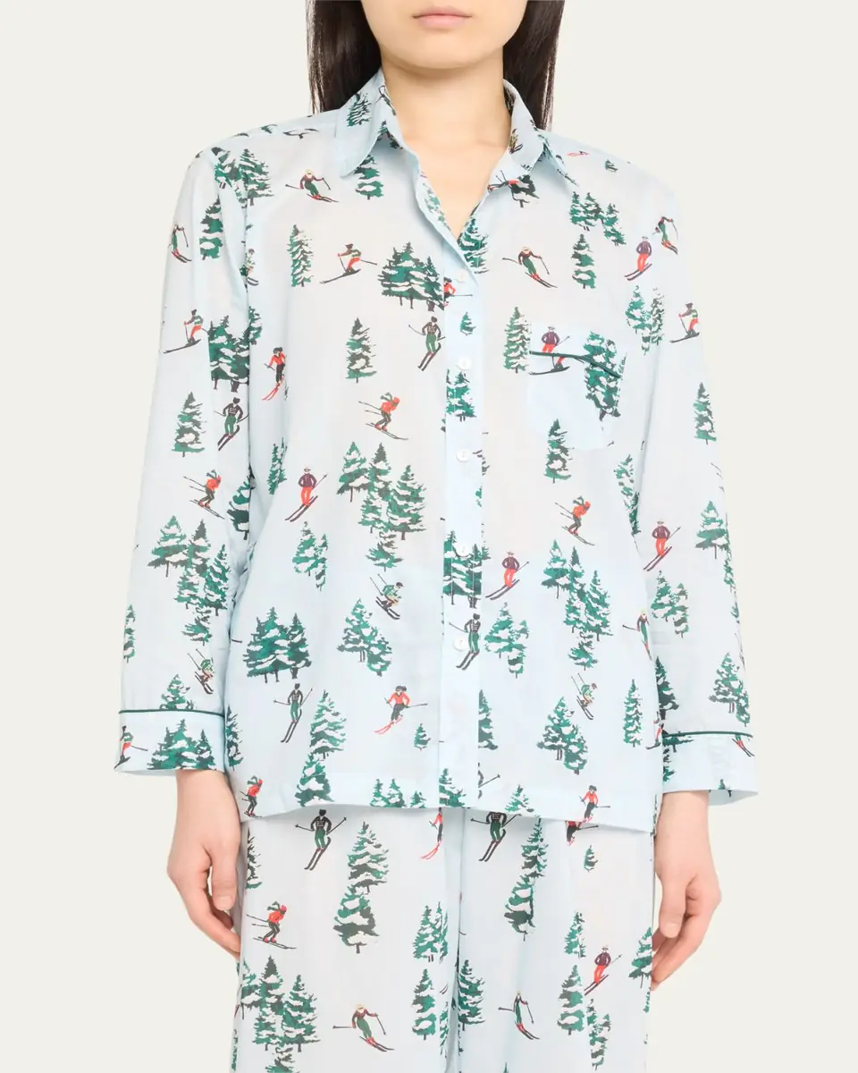 Pour Les Femmes Cropped Ski-Print Cotton Pajama Set | Thumbnail 4 Pour Les Femmes Cropped Ski-Print Cotton Pajama Set | Thumbnail 4