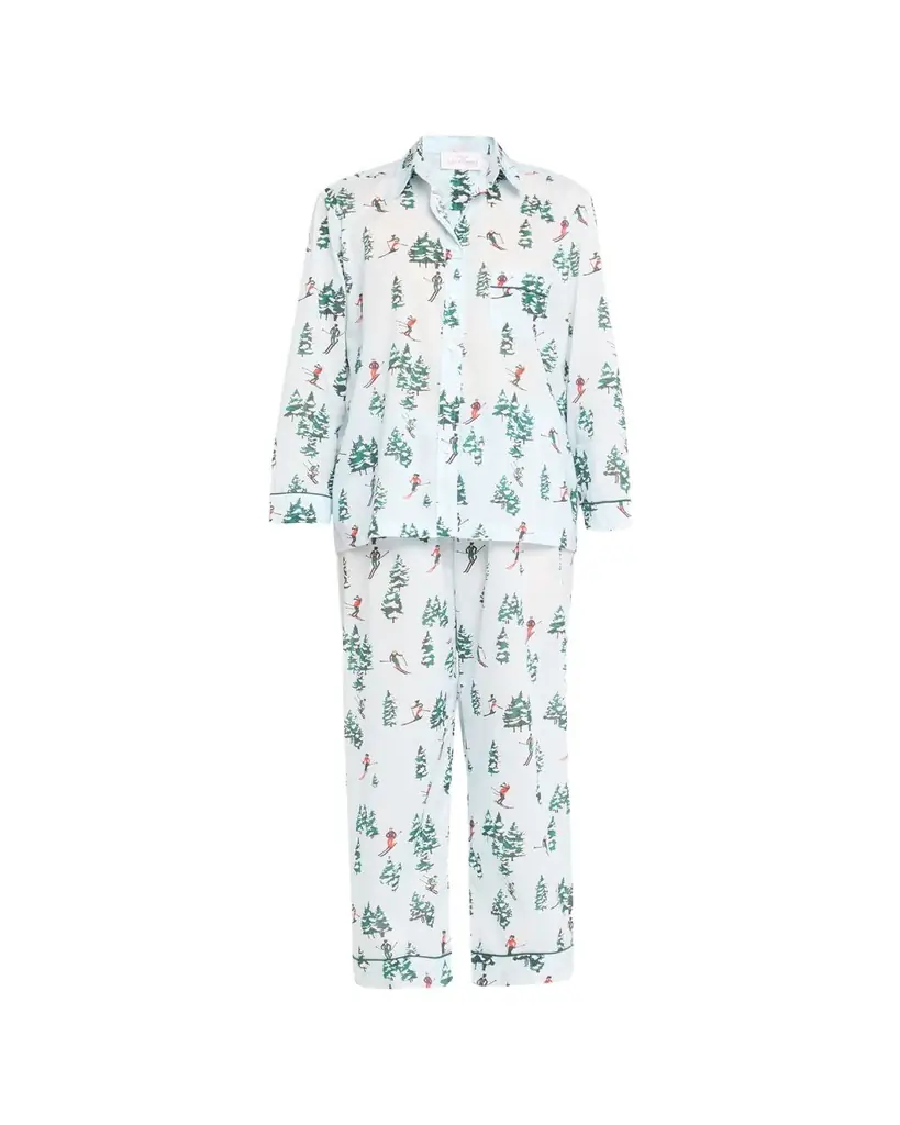 Pour Les Femmes Cropped Ski-Print Cotton Pajama Set | Image 1 Pour Les Femmes Cropped Ski-Print Cotton Pajama Set | Image 1