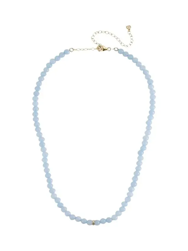 Sydney Evan 14K Diamond Bezel Rondelle Choker with Aquamarine Beads
