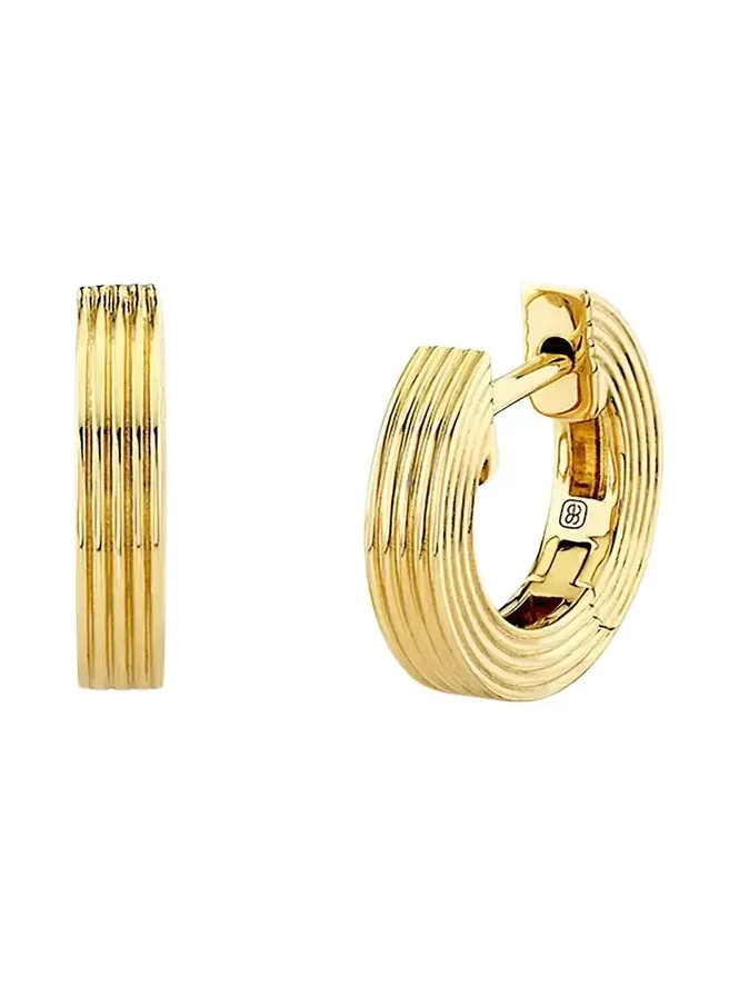 14K Small Fluted Huggie Hoop Earrings