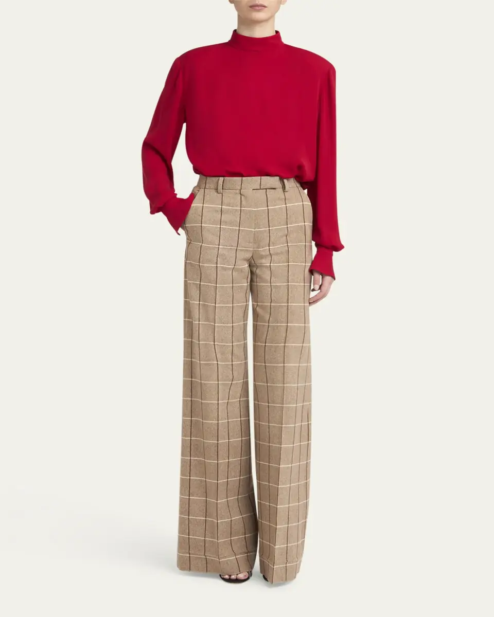 Valentino Garavani Mock-Neck Silk Long-Sleeve Top | Thumbnail 2
