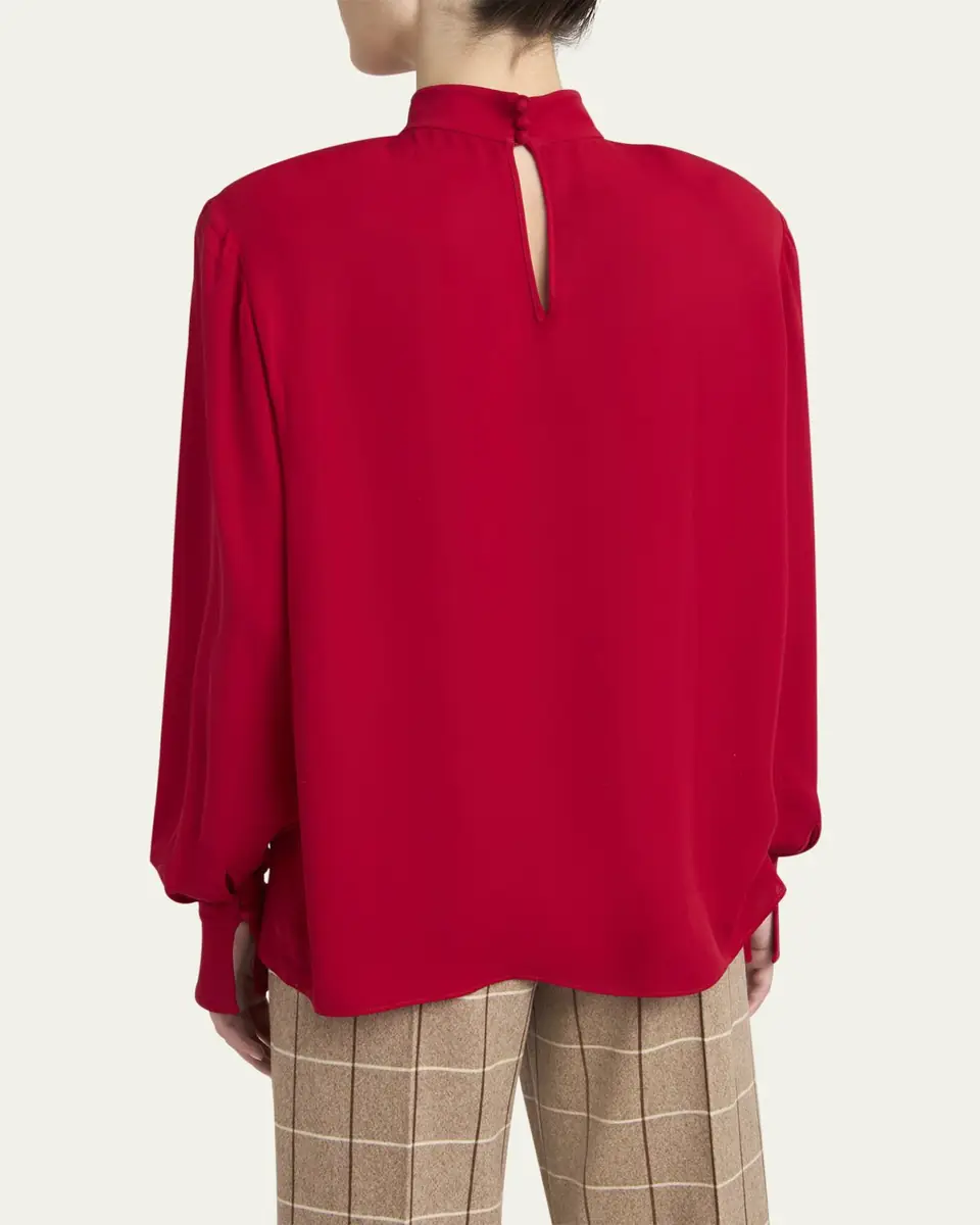 Valentino Garavani Mock-Neck Silk Long-Sleeve Top | Thumbnail 3