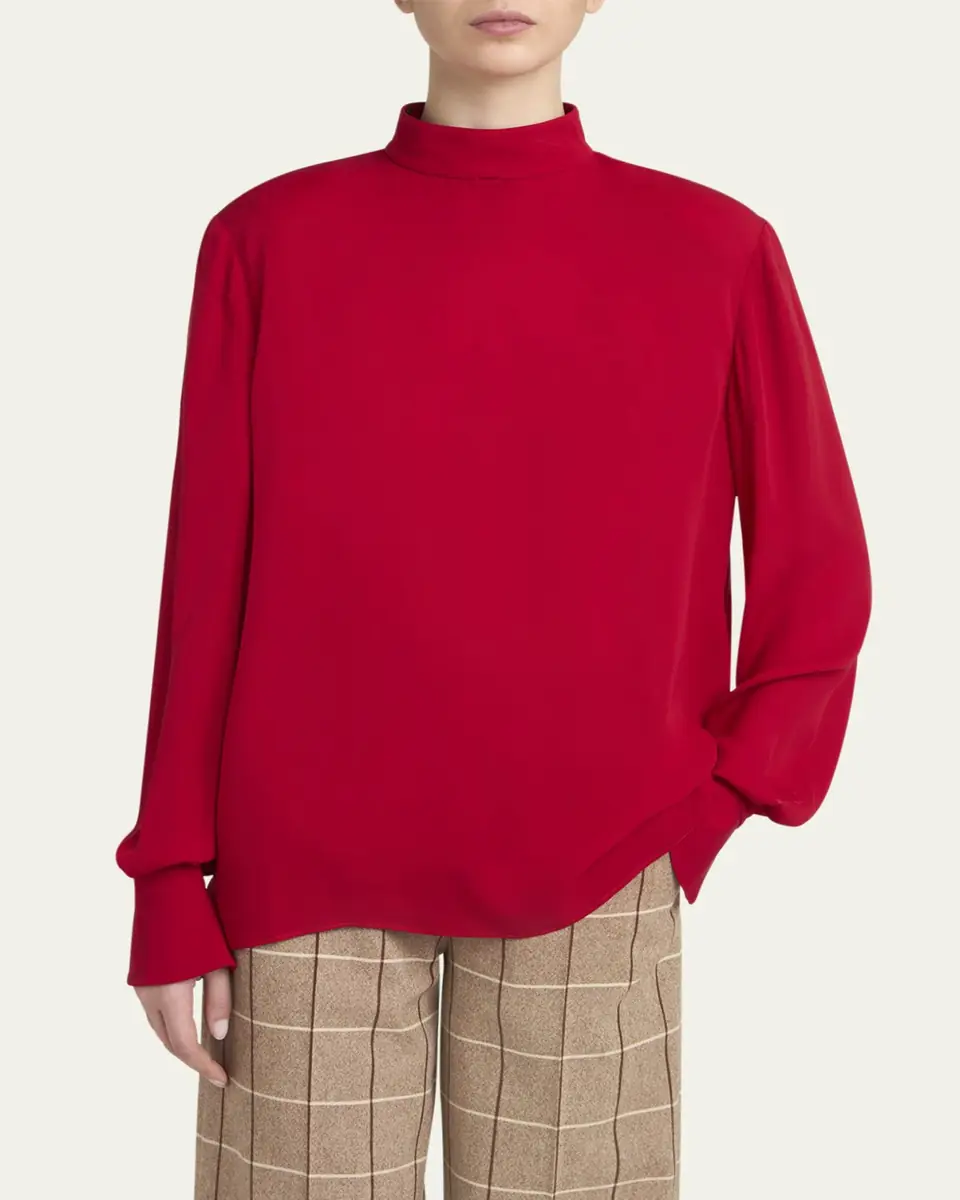 Valentino Garavani Mock-Neck Silk Long-Sleeve Top | Thumbnail 4